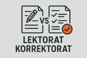 Vergleich von Lektorat und Korrektorat mit Symbolen.