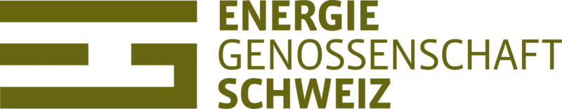 Logo der Energie Genossenschaft Schweiz mit grüner Energie-Ikone.