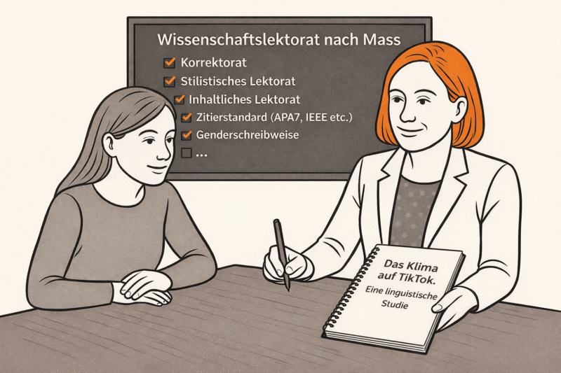 Zwei Frauen bei Lektoratsbesprechung im Seminarraum.